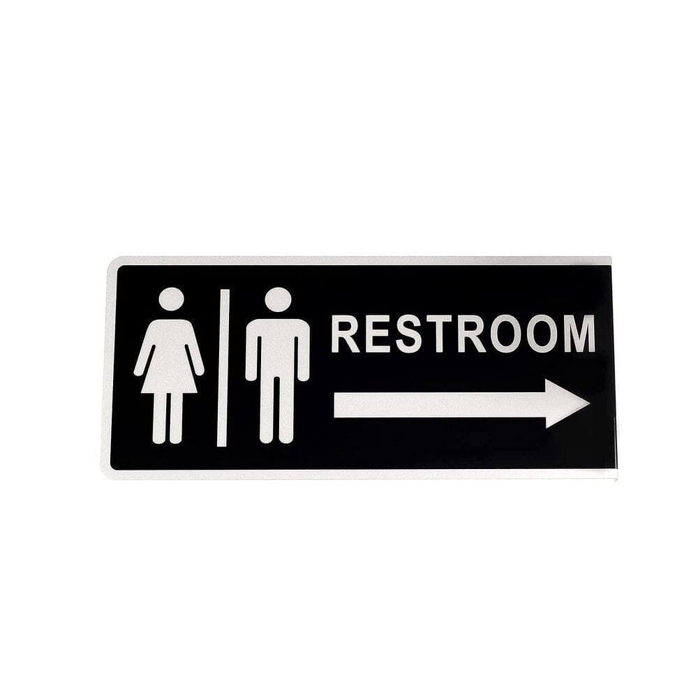 LAIFUCAM 1-Pack Double Sided Aluminum Silver Black Restroom Sign Metal Bathroom Sign for Home Office Door Mount (2)