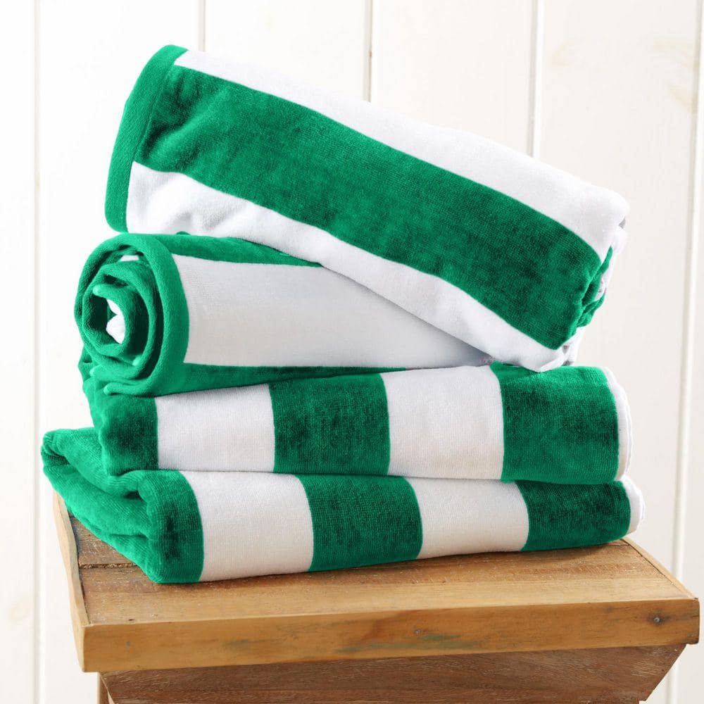 FRESHFOLDS New Green 100% Cotton Cabana 4-Pack Oversized Beach and Pool Towels (2)