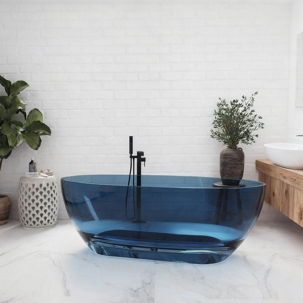 CITTANEO 63 in. 29 in. Stone Resin Solid Surface Freestanding Flatbottom Soaking Bathtub