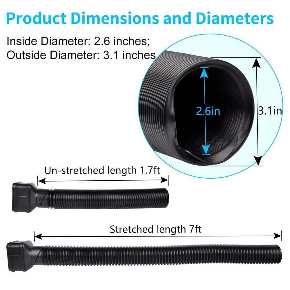 Helhom 2 Pack 2.6 in. x 7 ft. Gutter Downspout Extensions, Black 3.1 in. Od Flexible Corrugated Drain Pipe Downspout Extender (2)