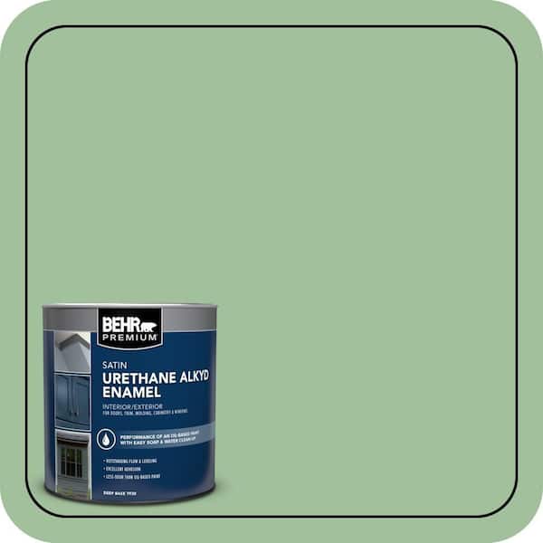 BEHR PREMIUM 1 qt. #BIC-25 Spring Sprig Satin Enamel Urethane Alkyd Interior/Exterior Paint (2)