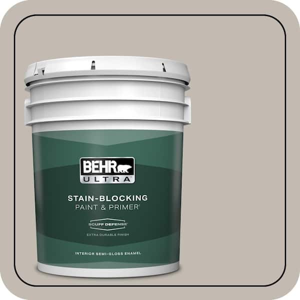 BEHR ULTRA 5 gal. #QE-57 Warm Ash Extra Durable Semi-Gloss Enamel Interior Paint & Primer (2)