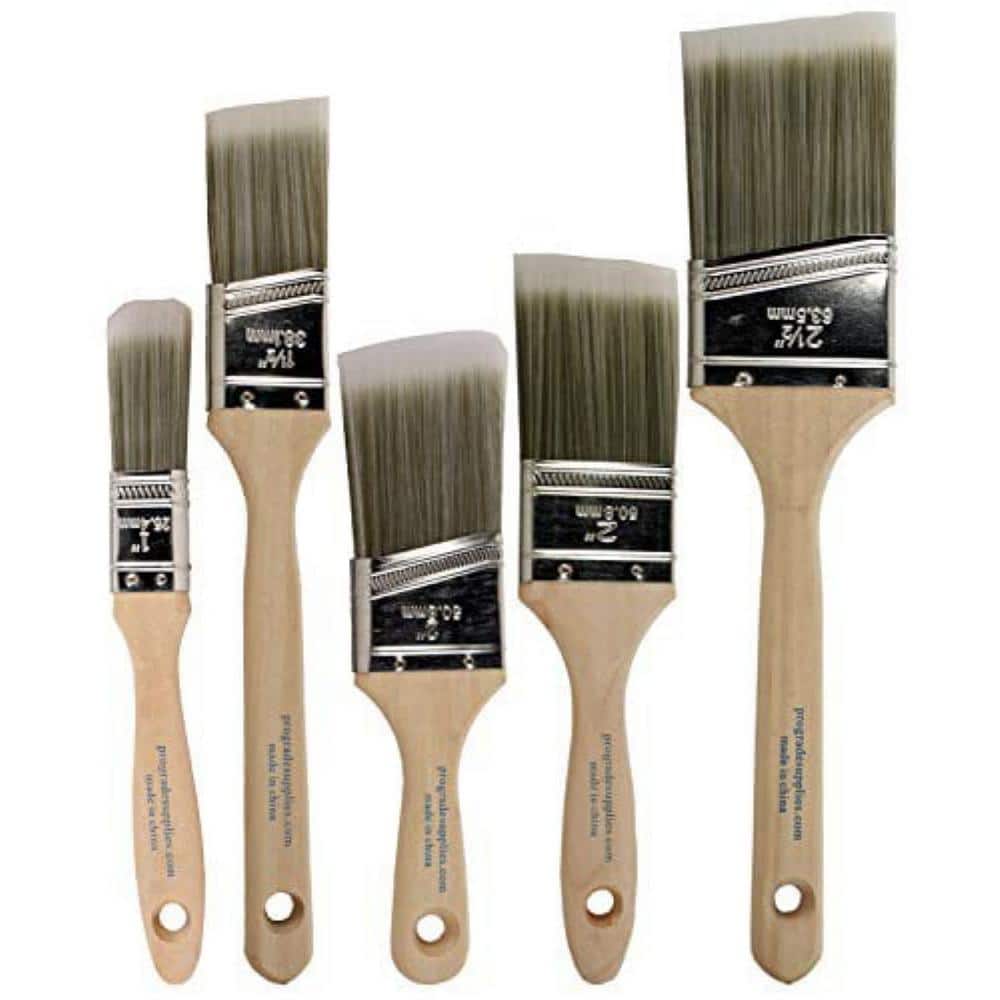 Dyiom Home Wall/Trim Paint Brush Set - Includes 1 Ea of 1" Flat, 1-1/2" Angle, 2" Stubby Angle, 2" Flat & 2-1/2" Angle (1)