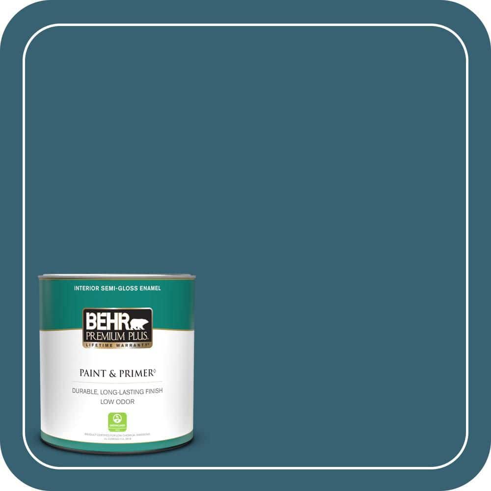 BEHR PREMIUM PLUS 1 qt. #PPU13-18 Bermudan Blue Semi-Gloss Enamel Low Odor Interior Paint & Primer