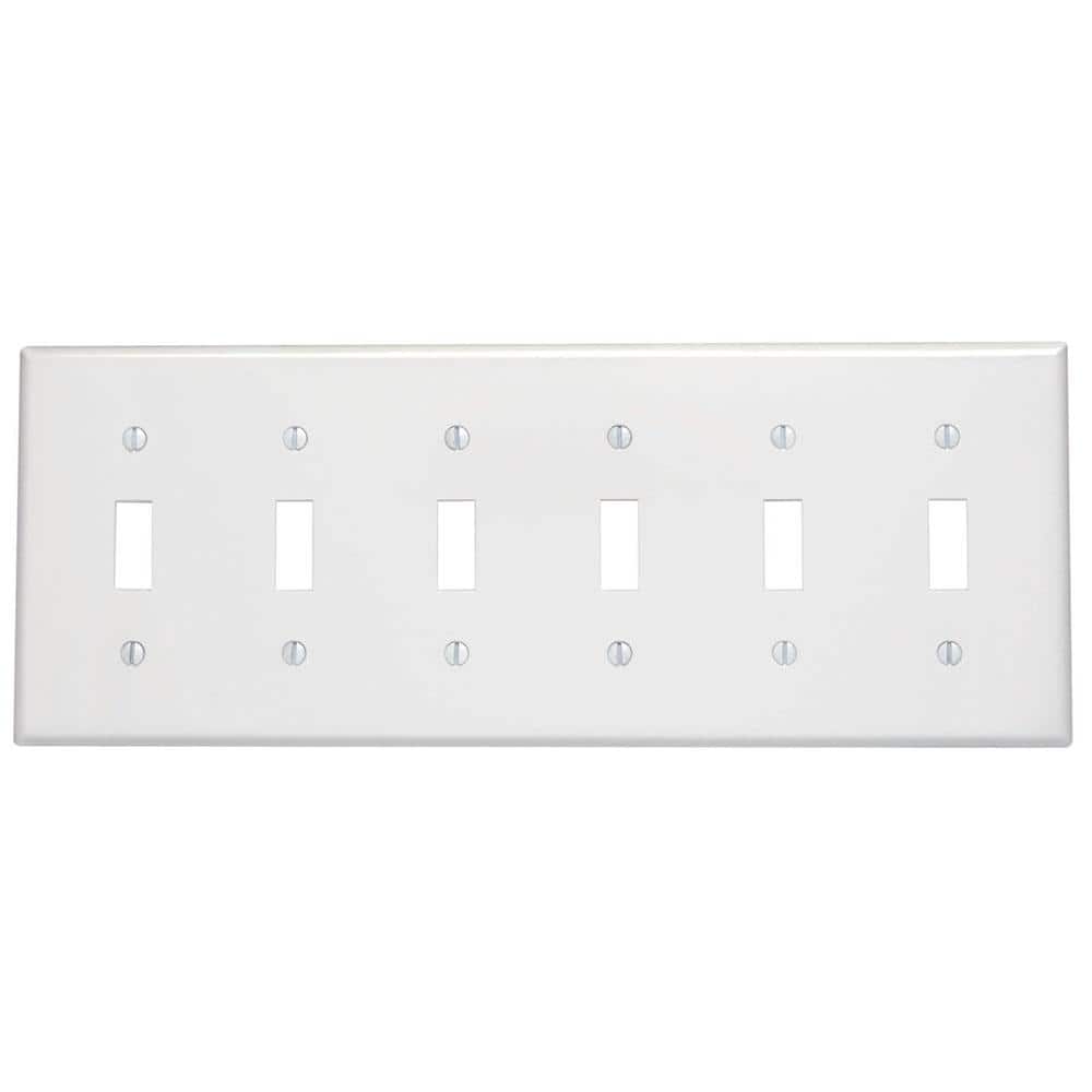 Leviton 6-Gang White Toggle Plastic Standard Wall Plate (1-Pack) 88036