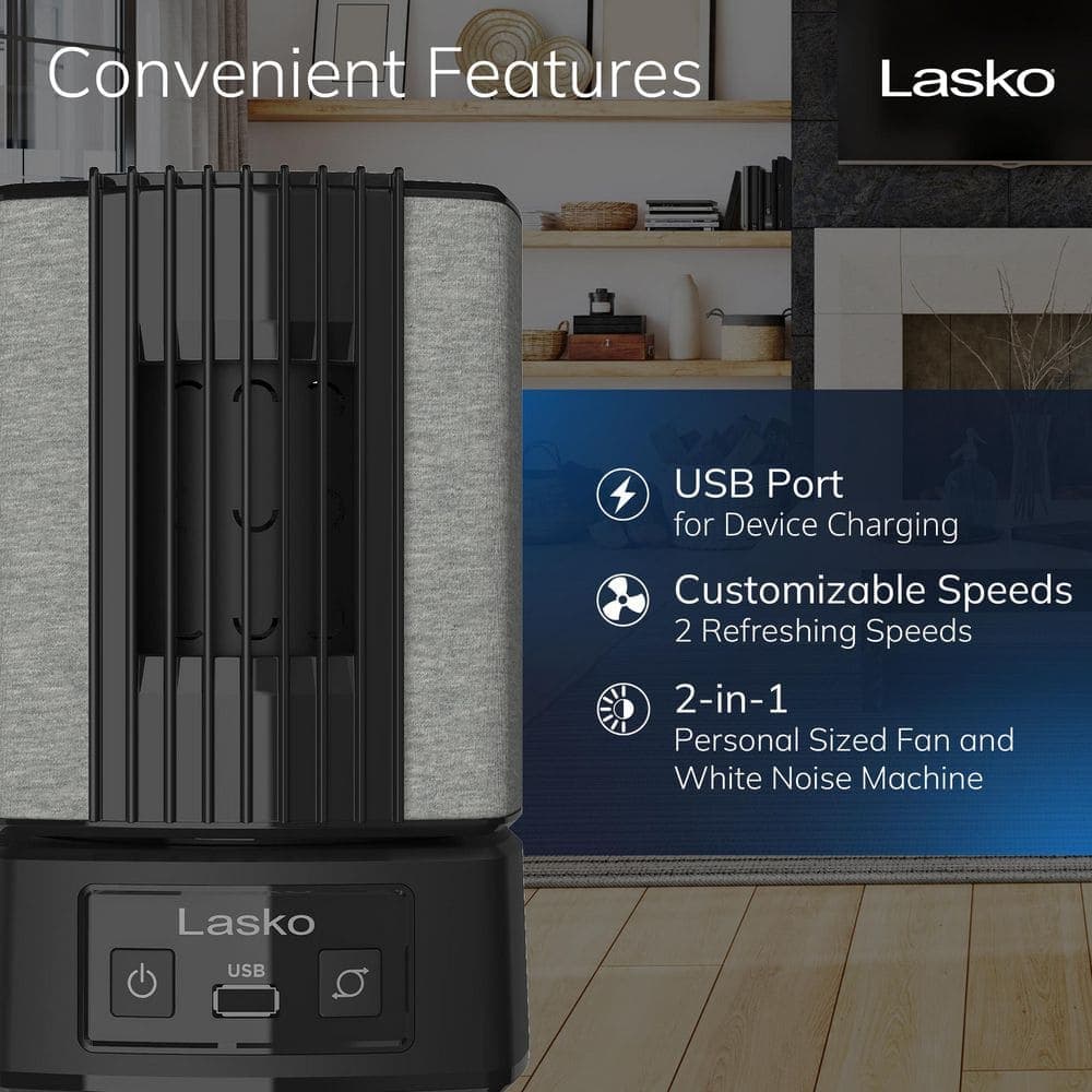 Lasko Slumber Breeze 8.3 in. 2-in-1 Oscillating Black Personal Fan with 5 White Noise Profiles (3)