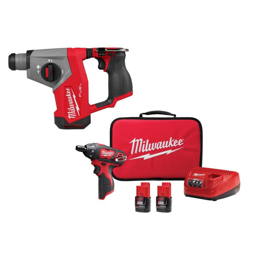 Milwaukee M12 FUEL 12V Lithium-Ion Brushless Cordless 5/8 in. SDS-Plus Rotary Hammer Drill, & M12 Screwdriver Kit
