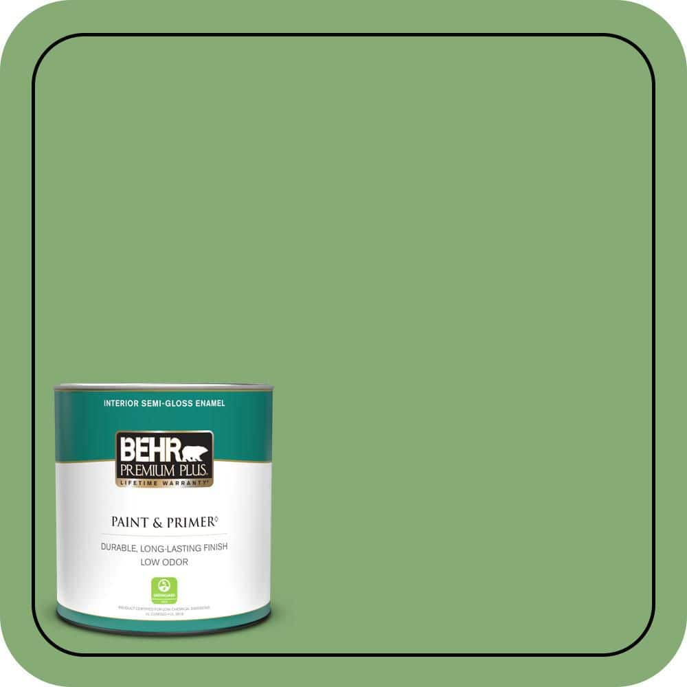 BEHR PREMIUM PLUS 1 qt. #440D-5 Pesto Semi-Gloss Enamel Low Odor Interior Paint & Primer