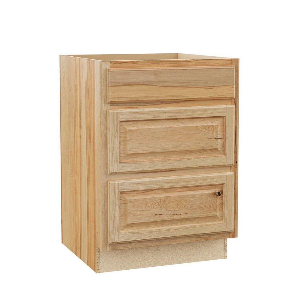 Hampton Bay Hampton 24 in. W x 24 in. D x 34.5 in. H Assembled 3 Drawer Base Kitchen Cabinet in Natural Hickory