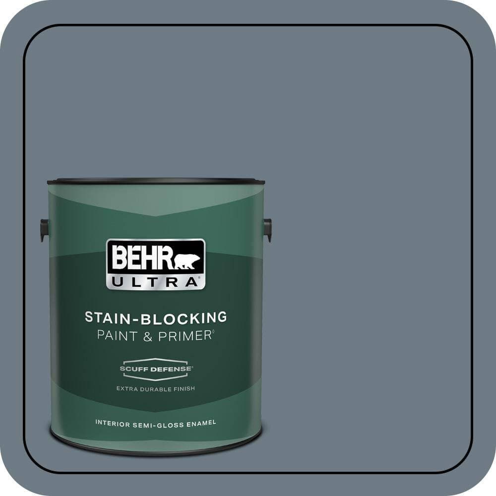 BEHR ULTRA 1 gal. #N490-5 Charcoal Blue Extra Durable Semi-Gloss Enamel Interior Paint & Primer