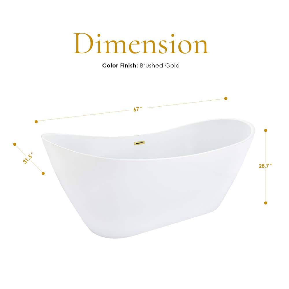 Altair Vansza 67 in. Acrylic Flatbottom Soaking Bathtub in Brushed Brass Overflow/Feet (2)