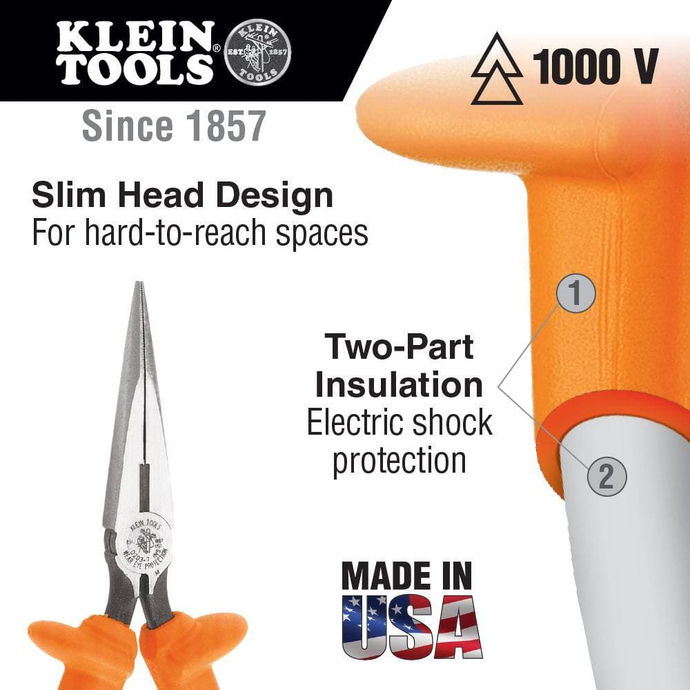 Klein Tools 8 in. Insulated Heavy Duty Long Nose Side Cutting Pliers (2)