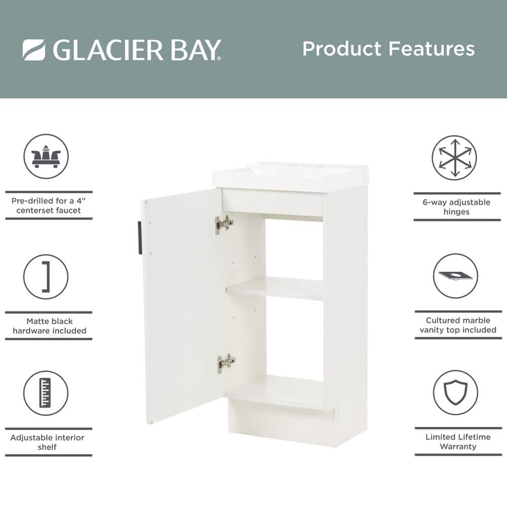 Glacier Bay Penlee 17 in. Single Sink White Freestanding Bath Vanity with White Cultured Marble Top (Assembled) (4)