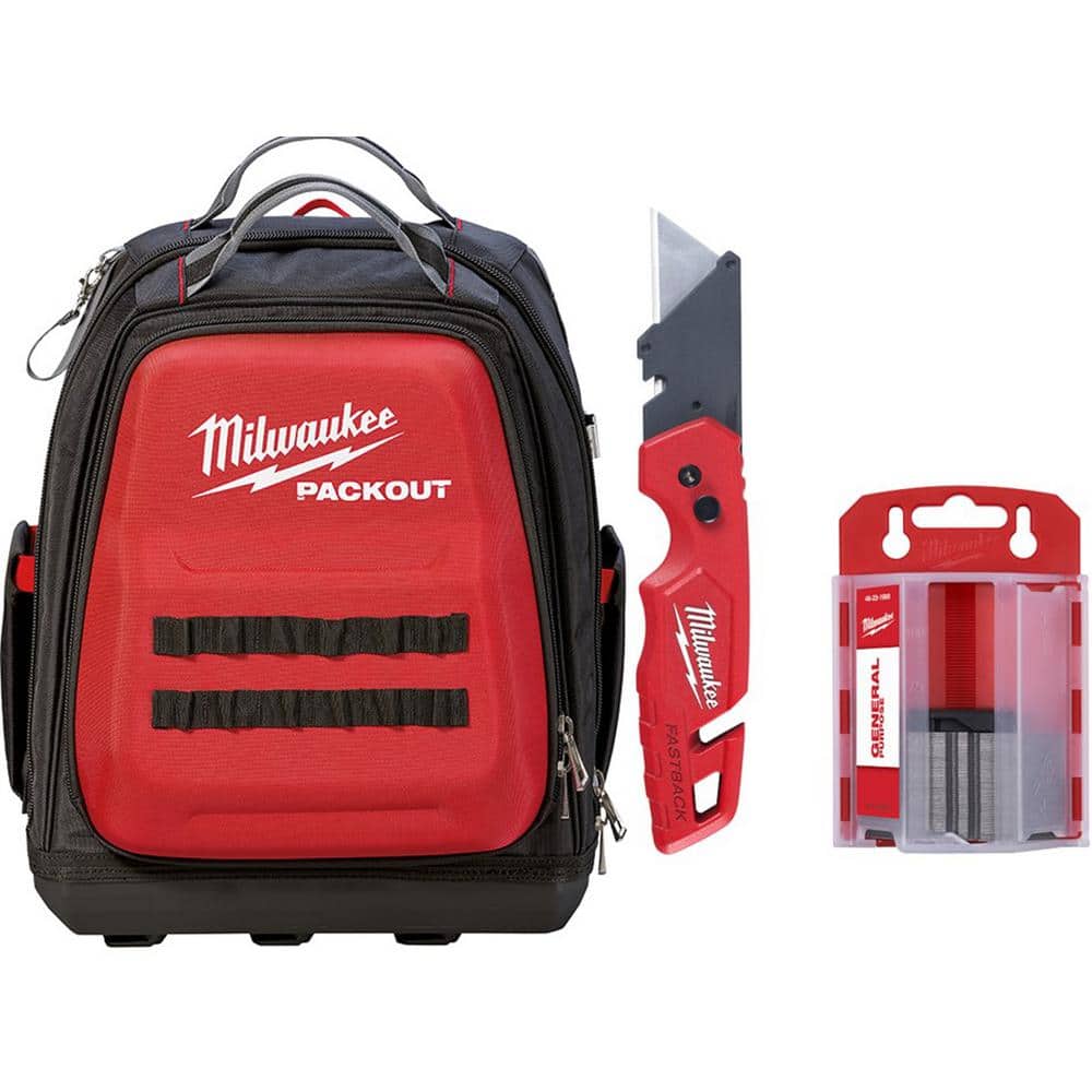 Milwaukee 15 in. PACKOUT Tool Backpack with FASTBACK Folding Utility Knife and 50-Pack General Purpose Utility Blade Set