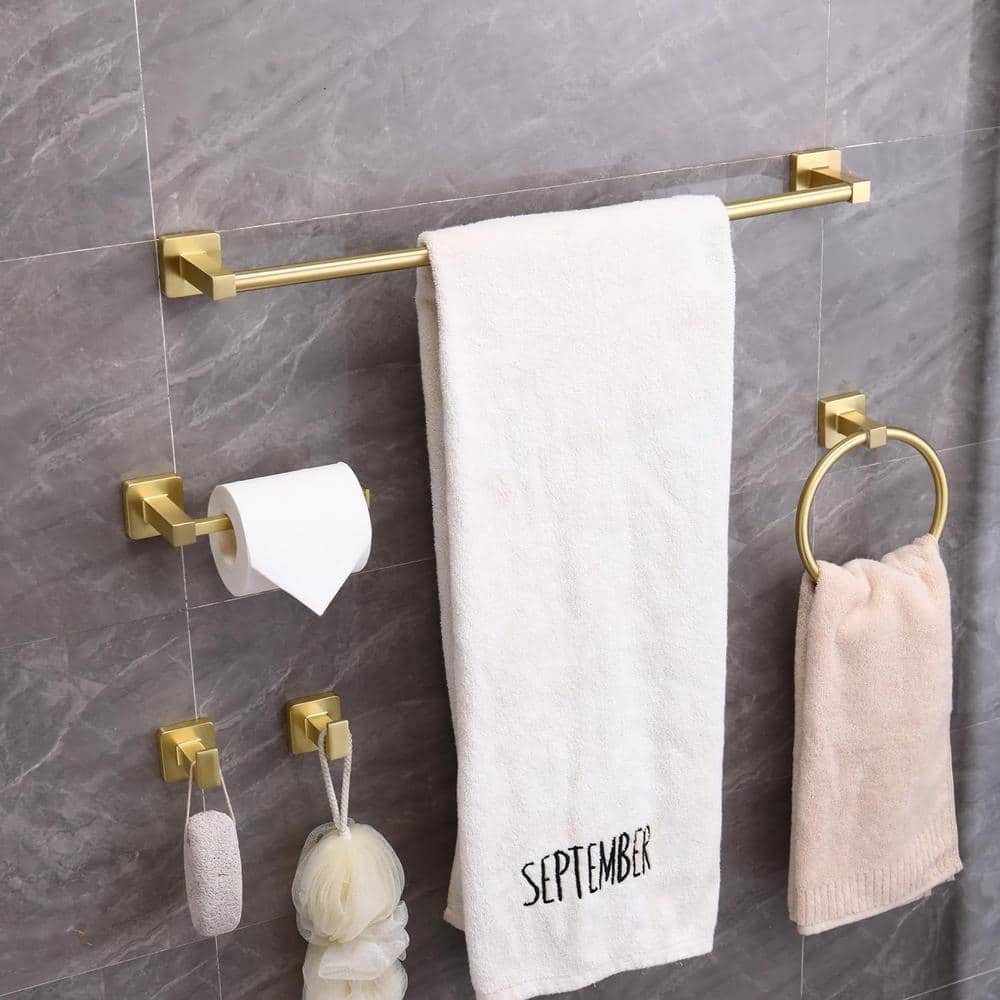 Adrinfly 23.6 in. Wall Mounted Towel Bar Bathroom Hardware Set in Brushed Gold (3)