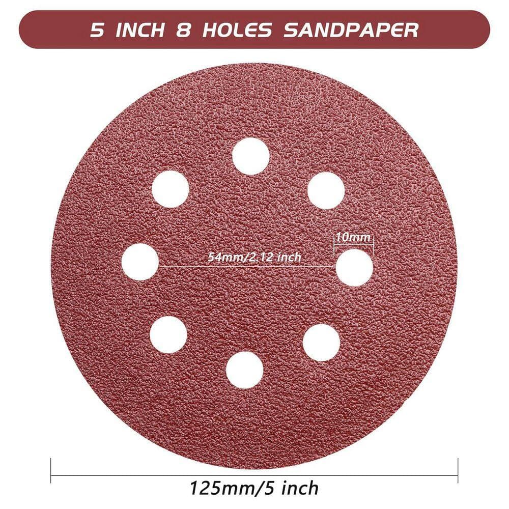 Unbranded 5 Inch Aluminum Oxide Sanding Disc Sandpaper with 8 Hole Hook and Loop Design for Random Orbital Sanders (30-Pack) (2)
