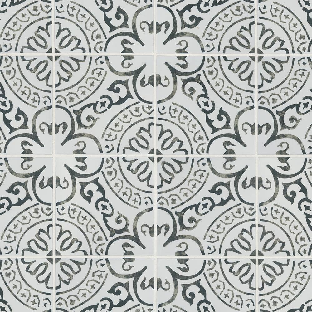 MSI Baroque Stamp Matte Porcelain Black and White Encaustic Tile 8 in. x 8 in., Floor & Wall (371.52 sq. ft./Pallet)