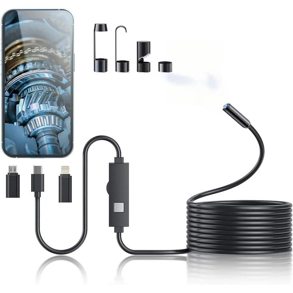 Helhom Endoscope Camera with Light, 1920P HD Borescope Tools with 8 Adjustable LED Lights for iOS and Android (1)