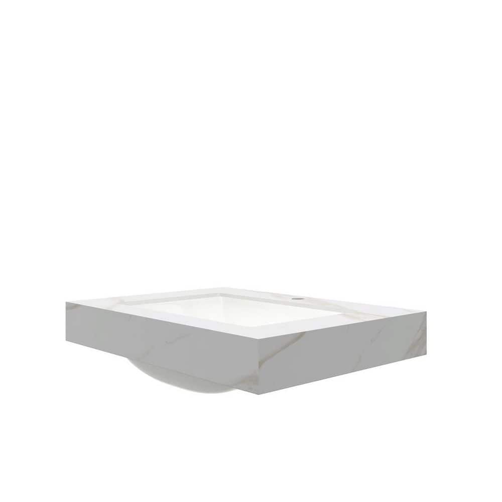 LIVACA 30 in. 20 in. Drop-In Bathroom Sink in Carrara White Sintered Stone and Ceramic with Pre-Drilled Faucet Hole