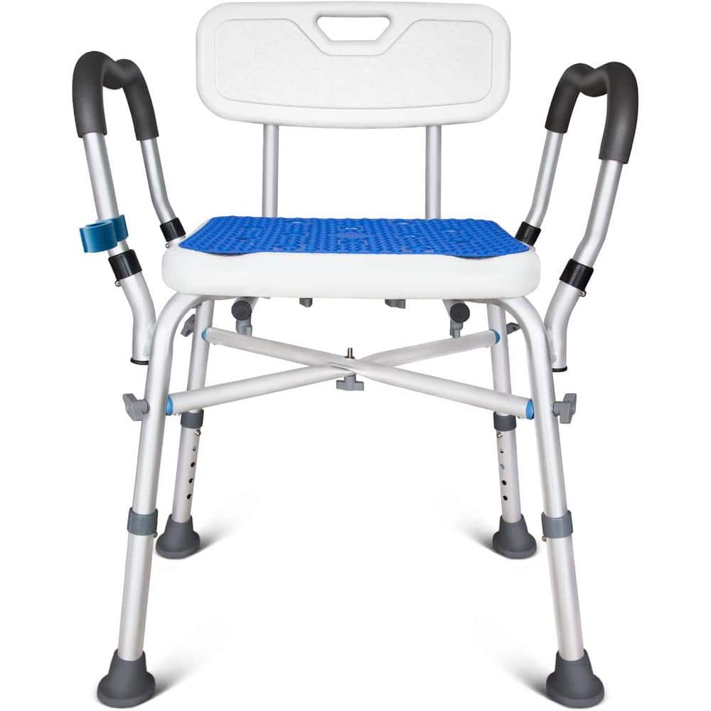 Adrinfly 24 in. Heavy Duty Aluminum Shower Seat with Arms, Back and Adjustable Height in White for Elderly Up to 550 lbs.