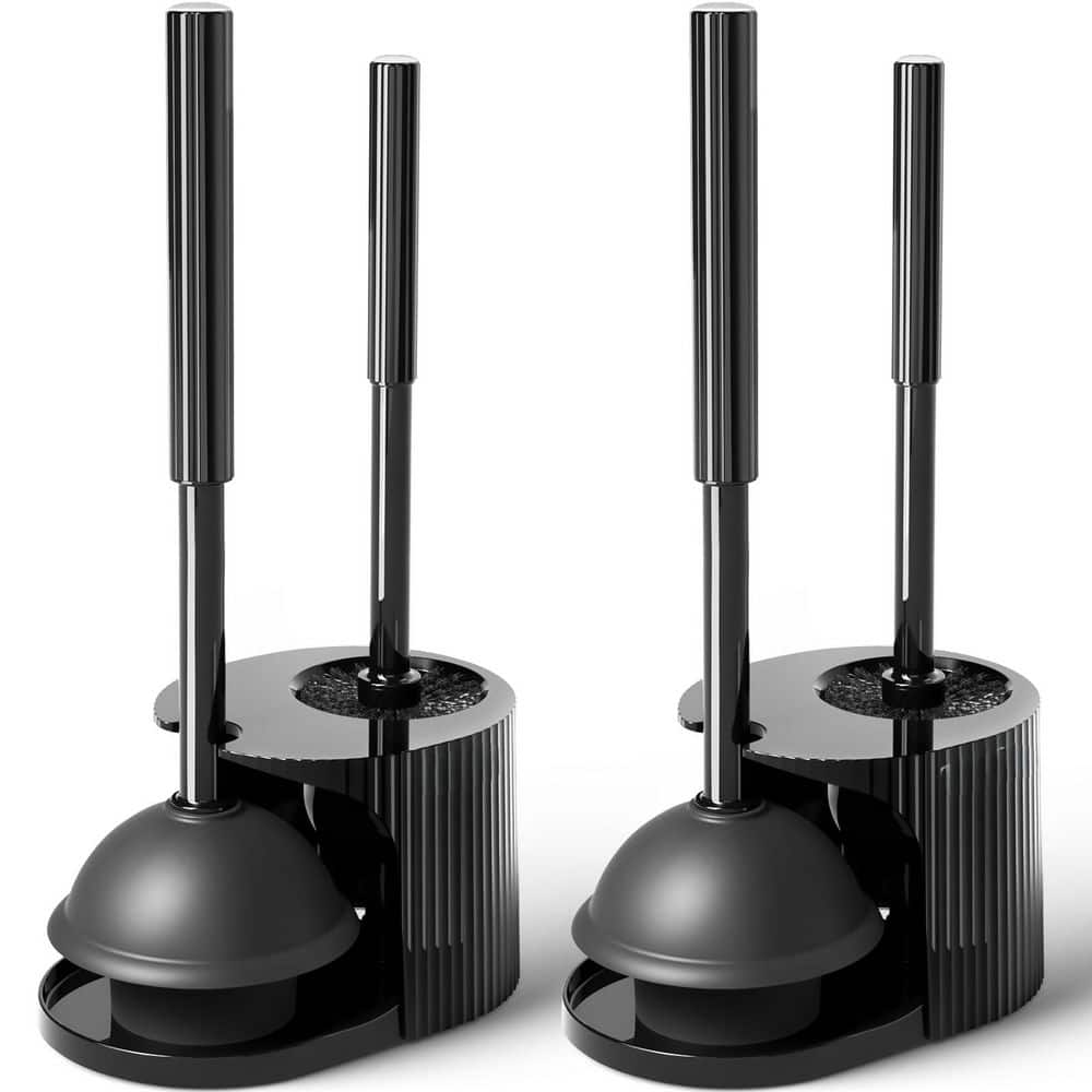 Wudkey 2-Pack Bath Accessory Set with Extended Handle Plunger, 2 in 1 Toilet Plunger and Brush Set in Black (1)