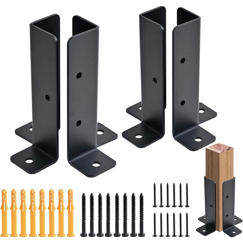 KIWDZFU 5 in. H x 1.37 in. W Black Steel Adjustable Deck Post Anchor Base Brackets for 1.5 x 1.5-4 x 4 Posts, Stair Railing Kit (1)