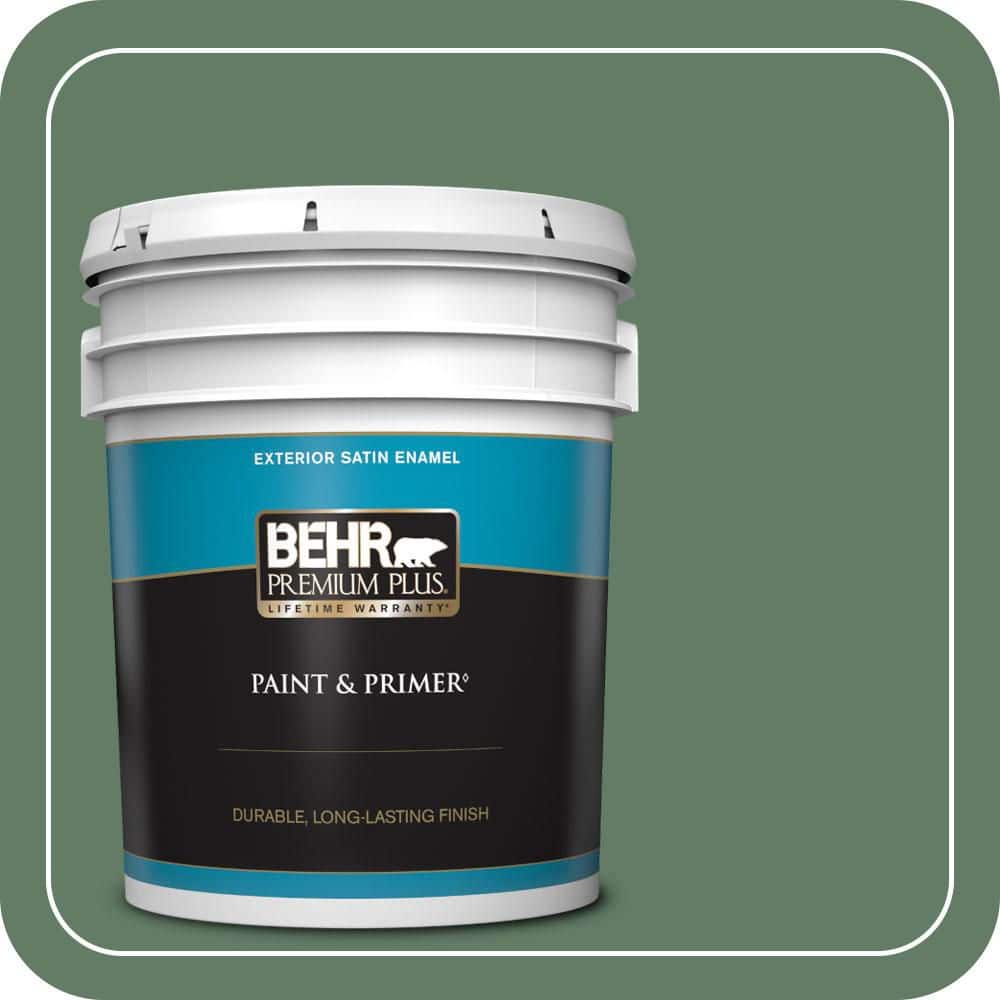 BEHR PREMIUM PLUS 5 gal. #S410-6 Greener Pastures Satin Enamel Exterior Paint & Primer