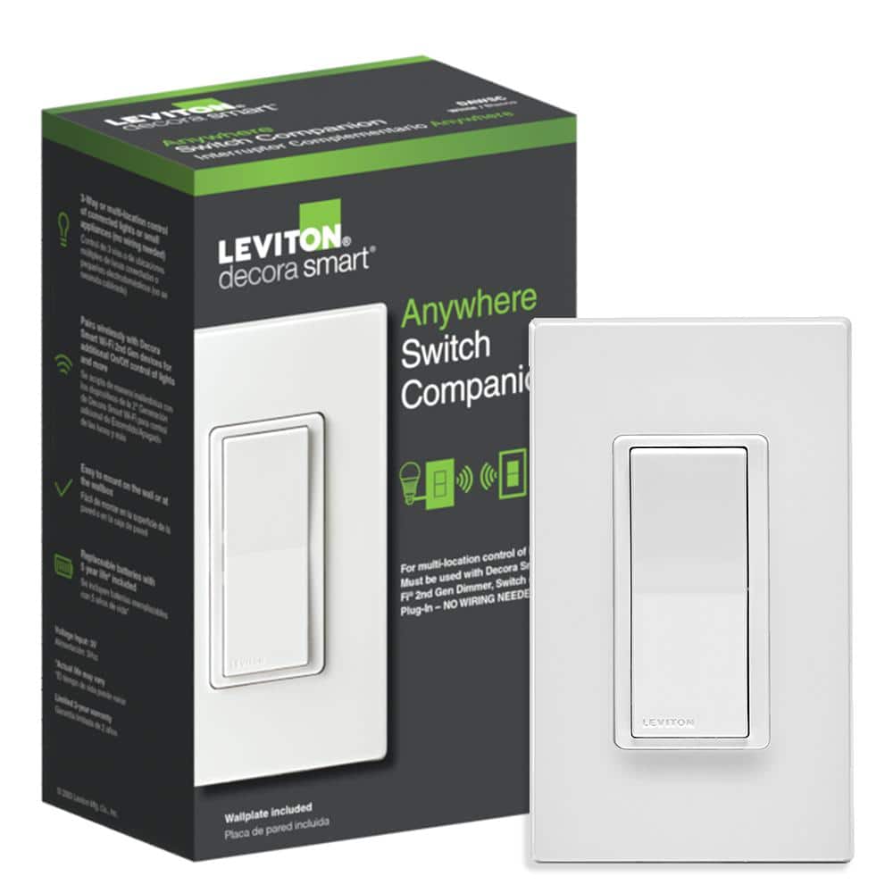Leviton Decora Smart Anywhere Wire-Free 3-Way Switch Companion Light Switch for Decora Smart Wi-Fi Devices, White, DAWSC-1RW (1)