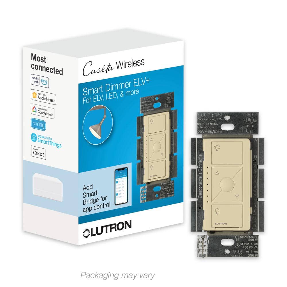 Lutron Caseta Smart Lighting Dimmer Switch for ELV Bulbs, 250W LED Bulbs, (PD-5NE-WH
