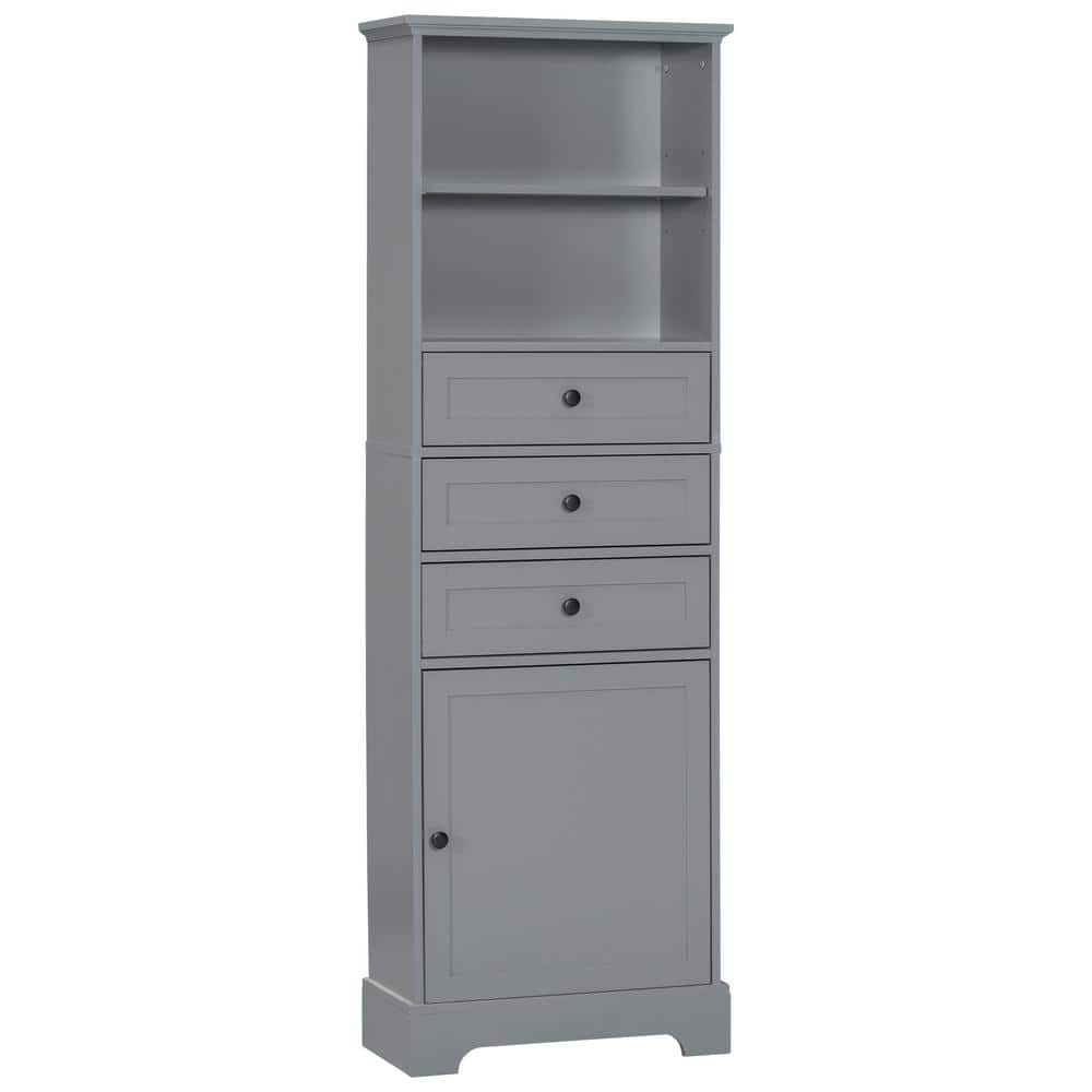 Tatahance 22 in. W x 10 in. D x 67.3 in. H Gray Wood Freestanding Storage Linen Cabinet with Adjustable Shelf and Drawers (1)