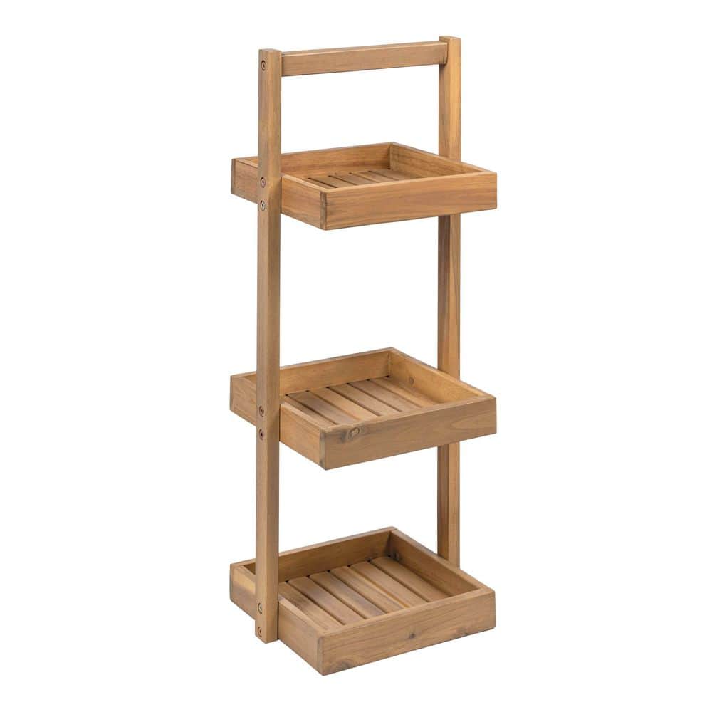 happimess Tilly 30 in. Classic Rustic 3-Tier Acacia Wood Freestanding Bathroom Shower Caddy in Light Teak (1)