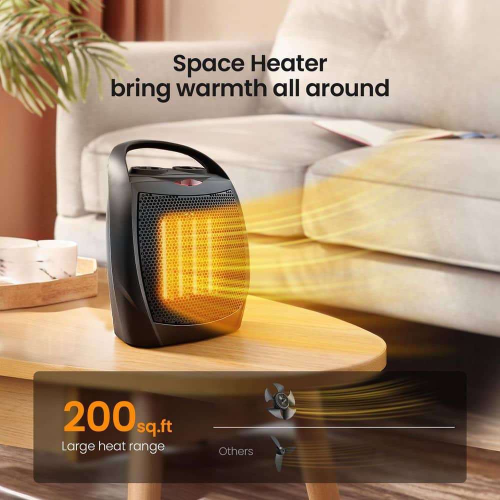 Unbranded 1500-Watt 5.30 in. Black Indoor Electric Ceramic Space Heater w/ Adjustable Thermostat and Overheat Convection/Radiant (3)