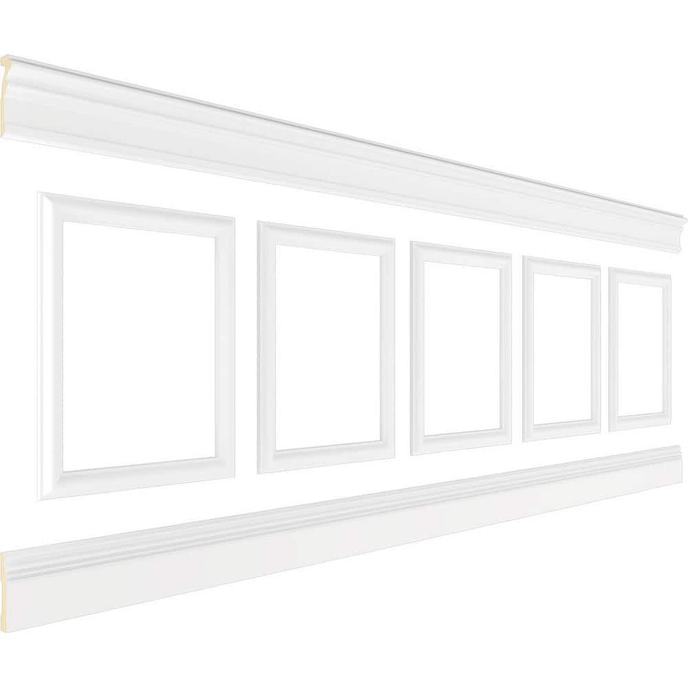 Ekena Millwork 94 1/2 in. (Adjustable 36 in. to 40 in.) 23 sq. ft. Polyurethane Ashford Square Panel Wainscot Kit Primed (3)