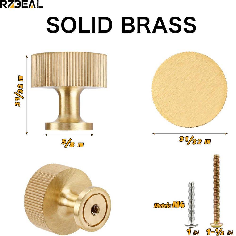Numhew 6-Pack Solid Brass Gold Cabinet Knobs Brushed Brass Finish Modern Drawer Pulls (2)