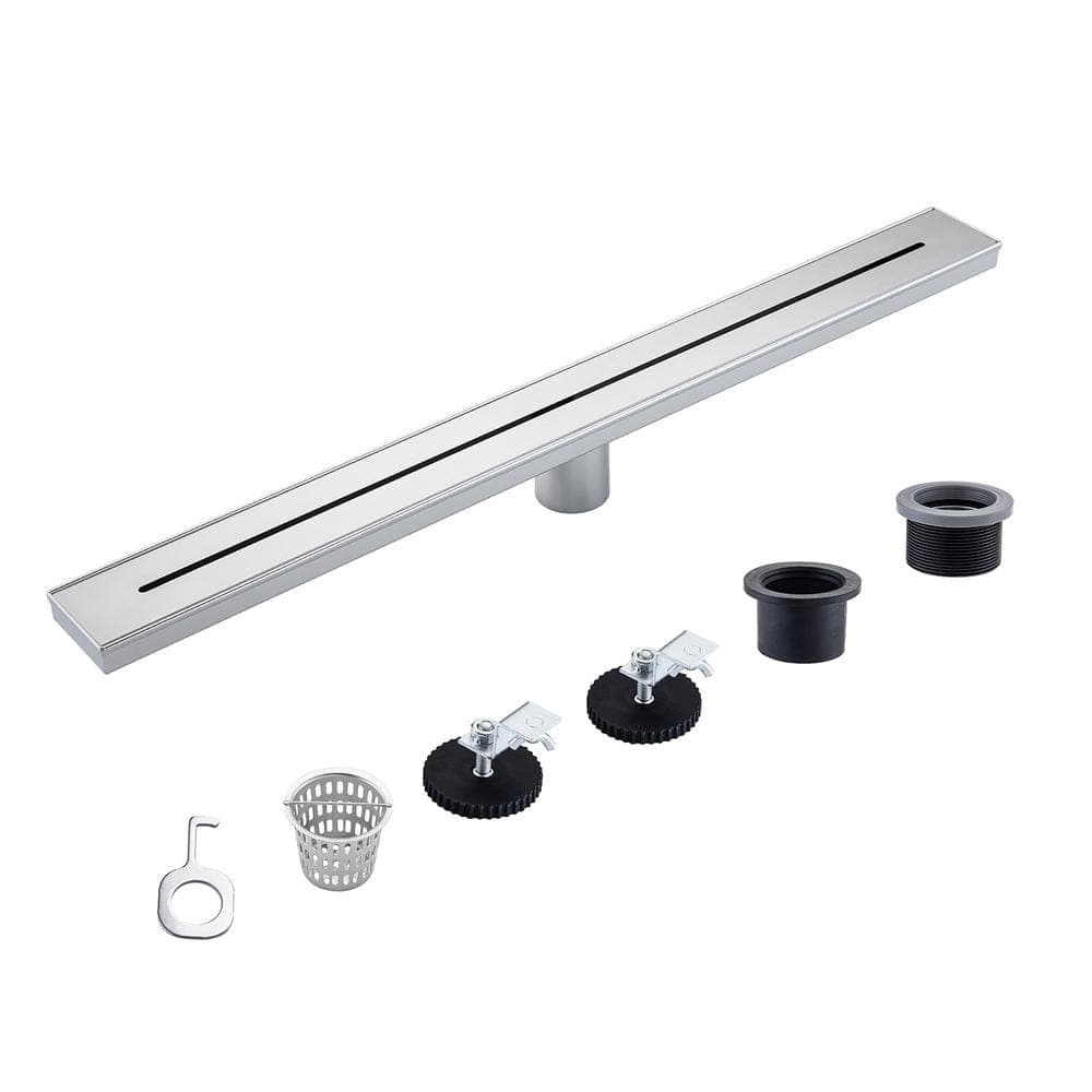 RAINLEX 28 in. Stainless Steel Linear Shower Drain with Square Pattern Drain Cover in Brushed Nickel (1)