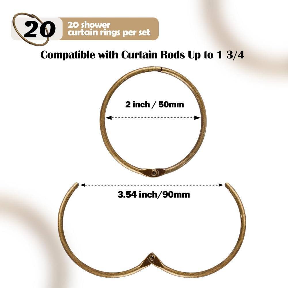 Unbranded 20-Pack Metal Round Shower Curtain Rings, Rustproof Bronze Tone, 2 in Dia., Fits 1 1/4 Curtains Durable (3)