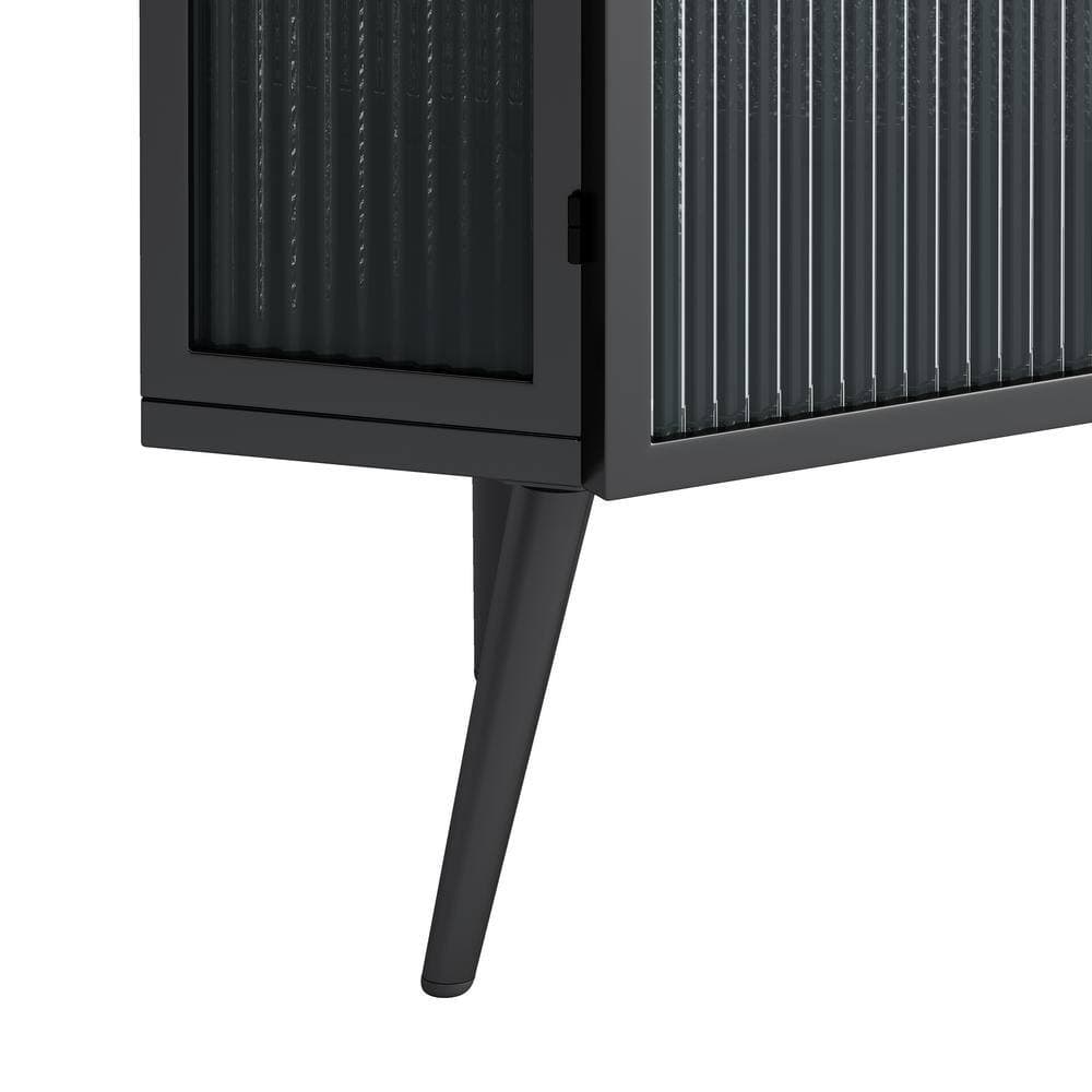 Hooseng 16.54 in. W x 22.25 in. D x 31.5 in. H Black Linen Cabinet with Tempered Glass Door (2)