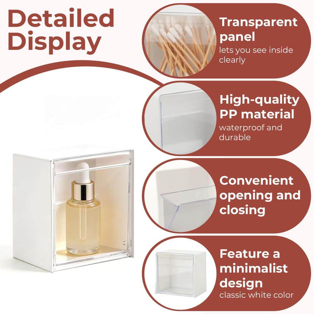KHKFY 4-Piece Wall-Mounted Plastic Cotton Swab Holder Organizer Set with Flip-Top Lids 3.3 x 3.3 x 1.8 in. Each (3)