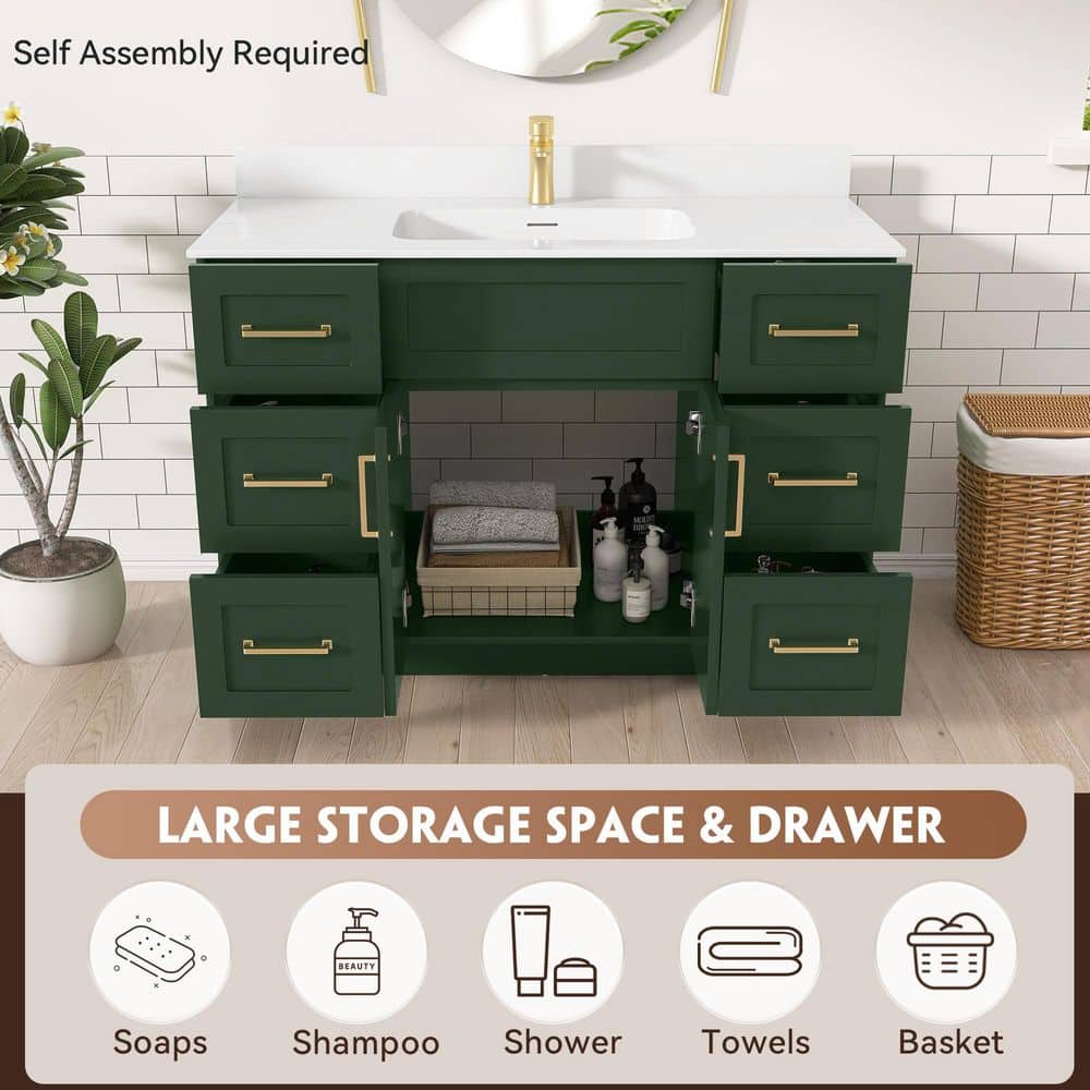 Zeafive Mox 48 in. W Bathroom Vanity Cabinet without Top in Green (21.5 in. D x 33.5 in. H), with Soft Close Doors and Drawers (3)