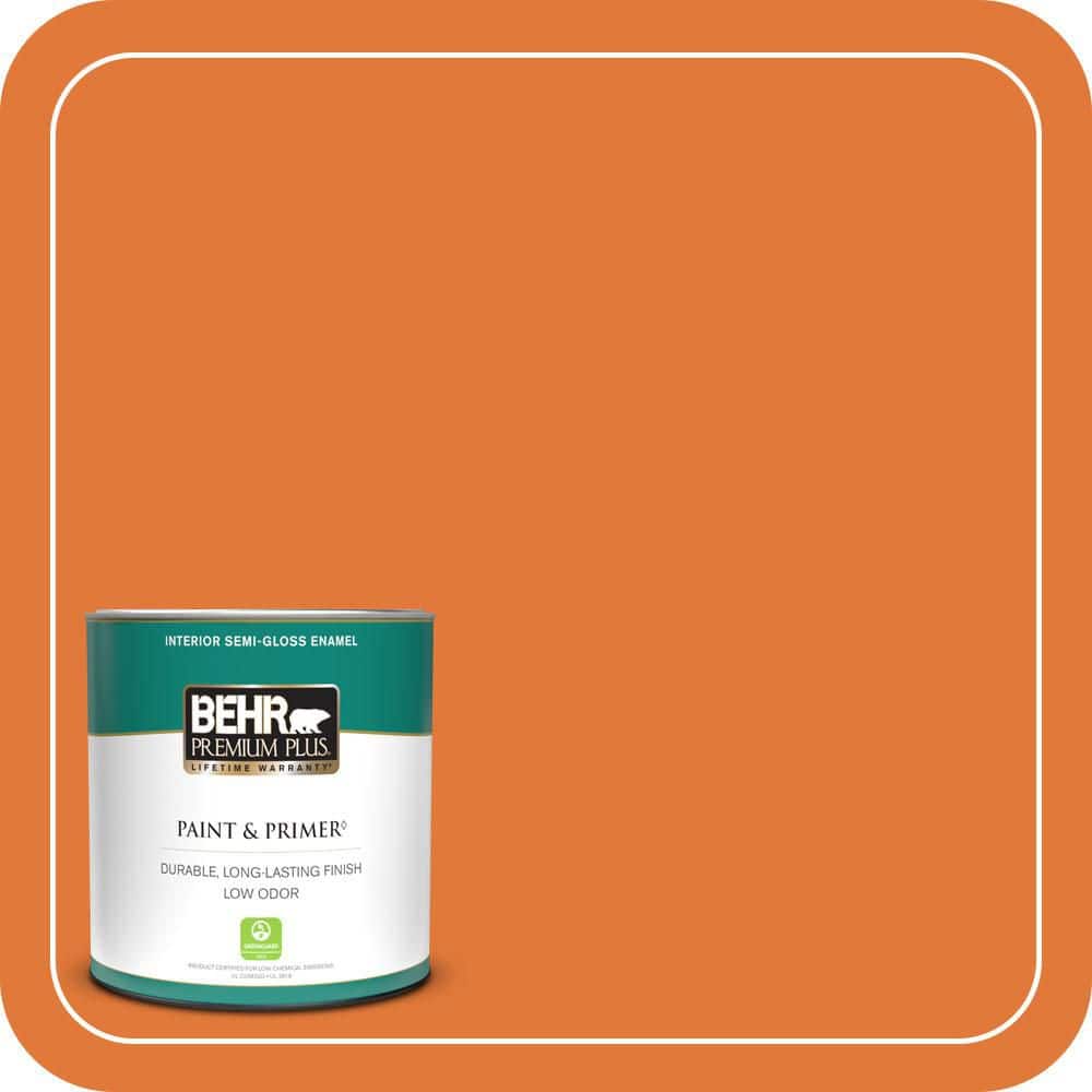 BEHR PREMIUM PLUS 1 qt. #S-G-260 Citrus Blast Semi-Gloss Enamel Low Odor Interior Paint & Primer
