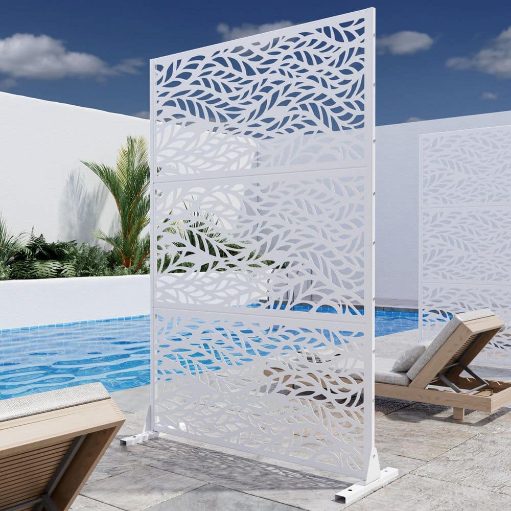 Lumioca 46.8 in. W x 71.37 in. H White Flowing Leaf shape Galvanized sheet Outdoor Private Screen Decorative Art Panel (2)