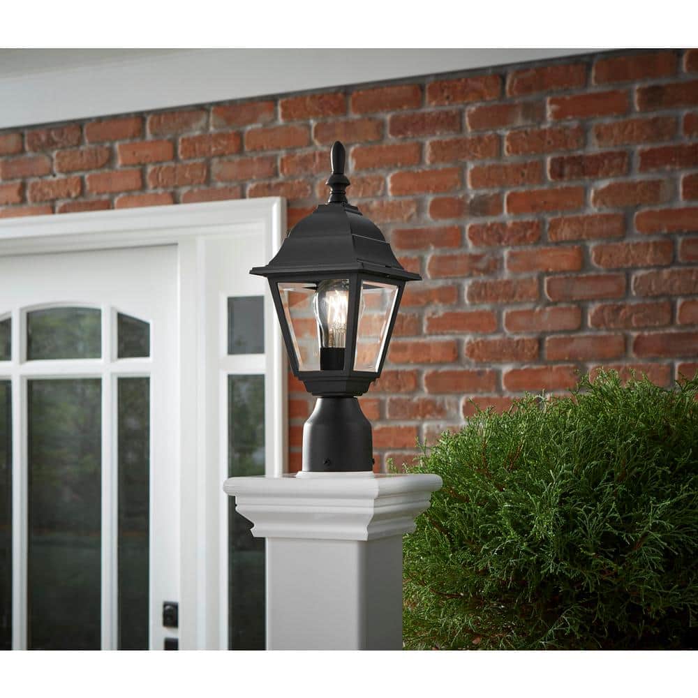Hampton Bay 1-Light Black Steel Line Voltage Outdoor Weather Resistant Post Light with No Bulb Included (2)