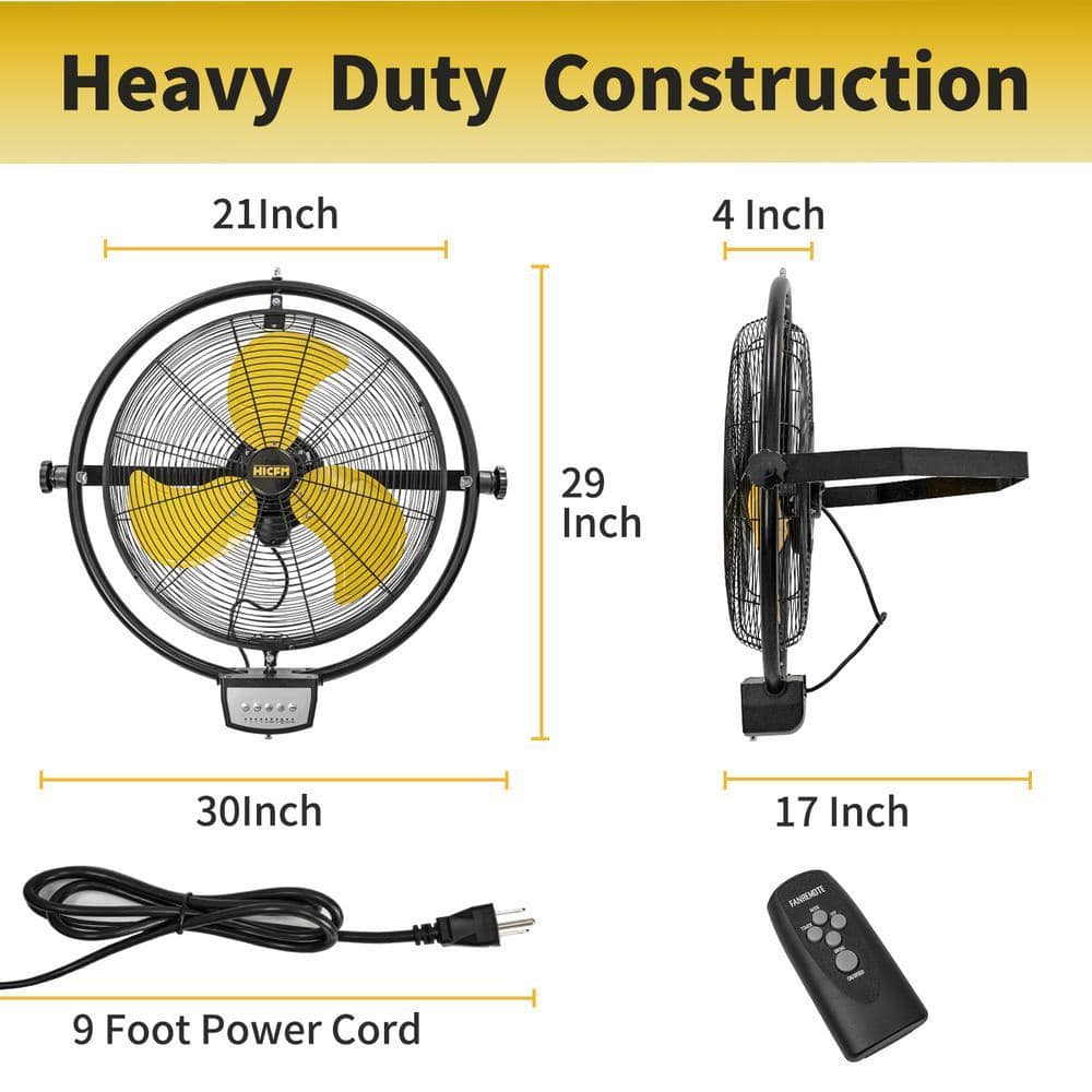 WOCK 20 in. 3 Speeds Orbital Remote Control Wall Mounted Fan in Yellow with 1/5 HP Powerful Motor, 5000 CFM (2)