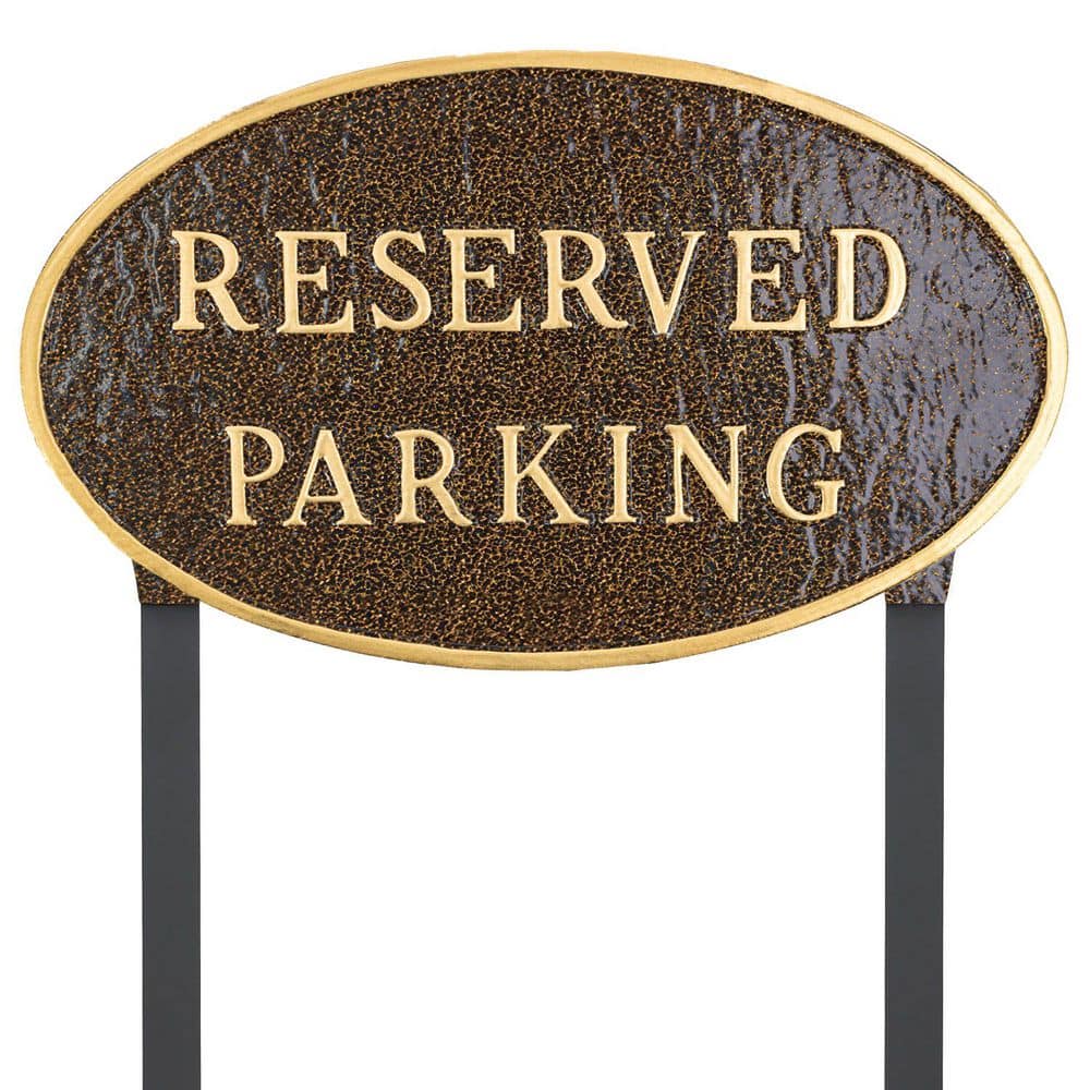 Montague Metal Products 10 in. x 18 in. Large Oval Reserved Parking Statement Plaque Sign with Lawn Stakes-Hammered Bronze