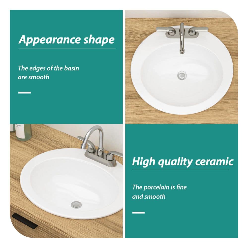 Tatahance 20 in. Undermount Oval Bathroom Sink with 3 Faucet Hole and Overflow Drain in White Ceramic (2)