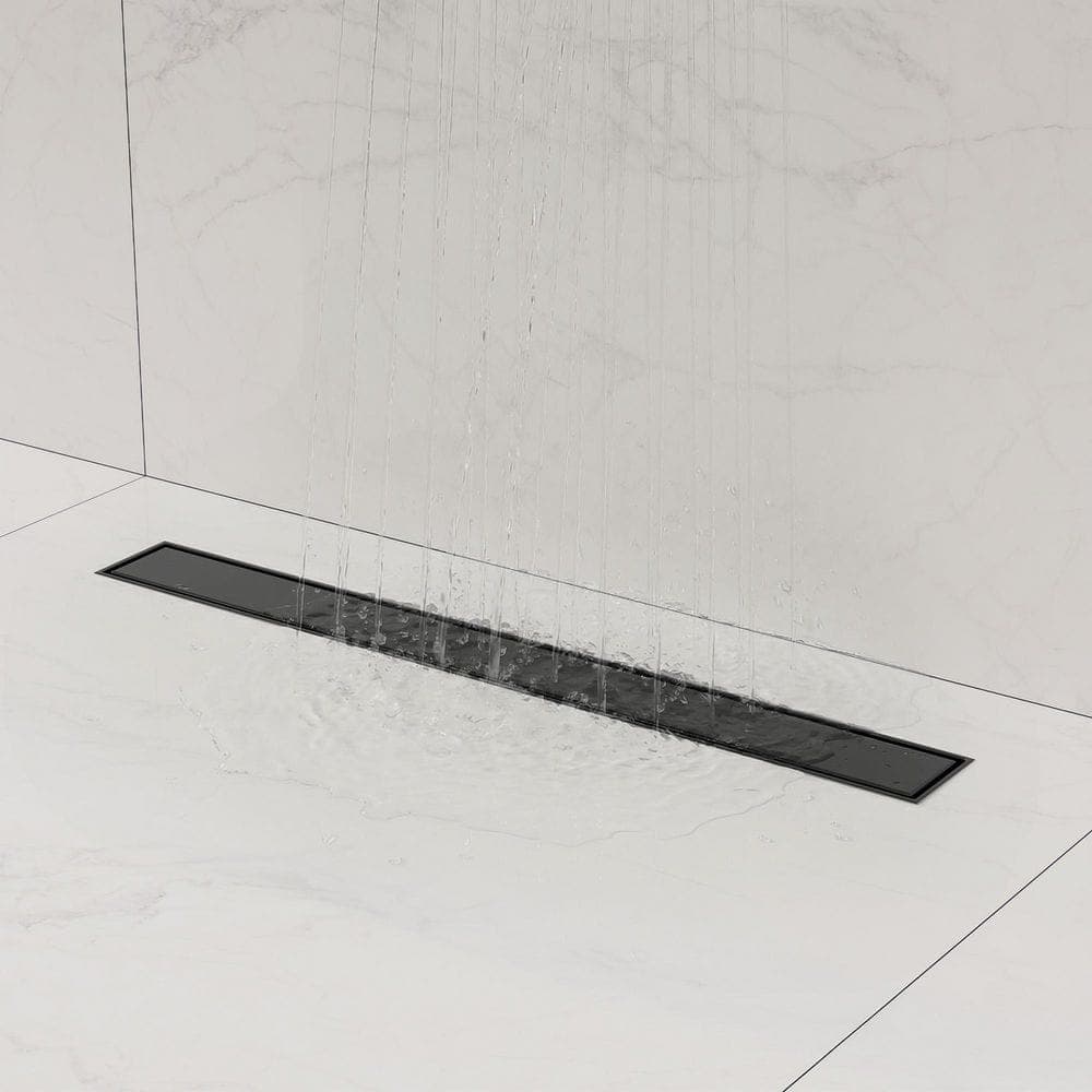 GRANDJOY 24 x 2.68 in. Linear Stainless Steel Shower Drain with Tile-In Pattern Drain Cover in Matte Black (2)