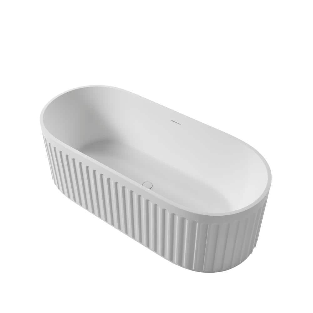 Zeus & Ruta Stone Resin 67 in. x 29.5 in. Soaking Bathtub Center Drain in Matte White (3)
