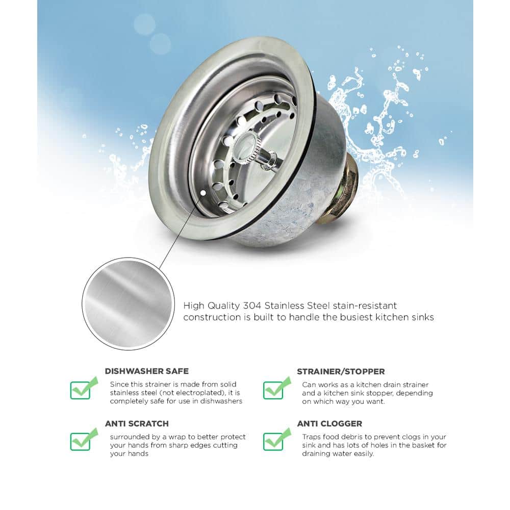 PLUMBFLEX 3-1/2 in. - 4 in. Kitchen Sink Stainless Steel Drain Assembly with Strainer Basket Stopper Double Cup Design (2)