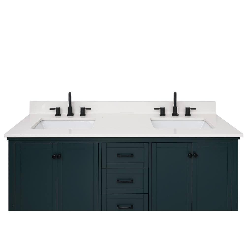 Home Decorators Collection 61 in. W 22 in D Quartz White Rectangular Double Sink Vanity Top (4)