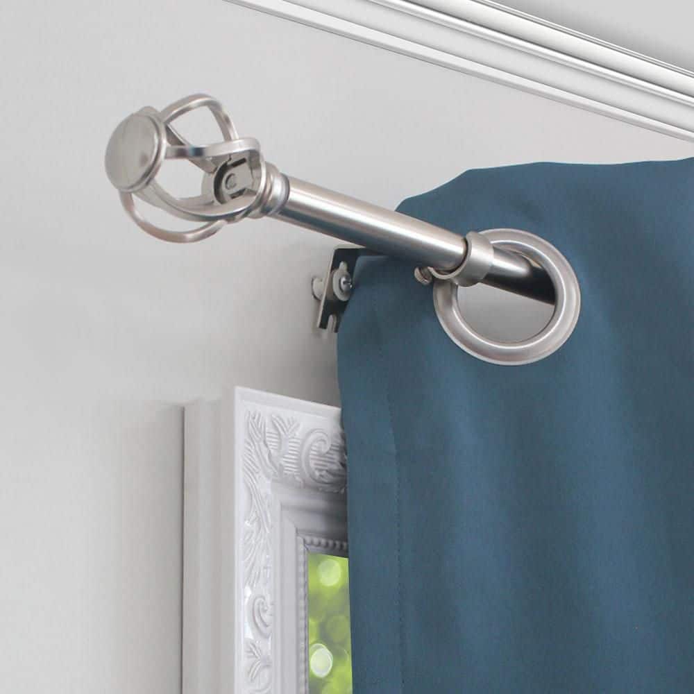 StyleWell 28 in.-48 in. Single Curtain Rod Kit in Brushed Nickel with Cage Finial (3)